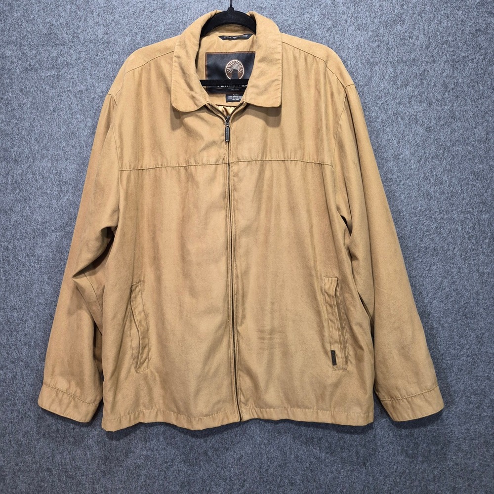 Vtg 90s Weatherproof Brand Camel Tan Faux Suede Bomber Jacket XL Utility Y2K